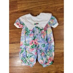 Vintage Youngland Floral Size 6-9 Month Large Collar Bubble Romper